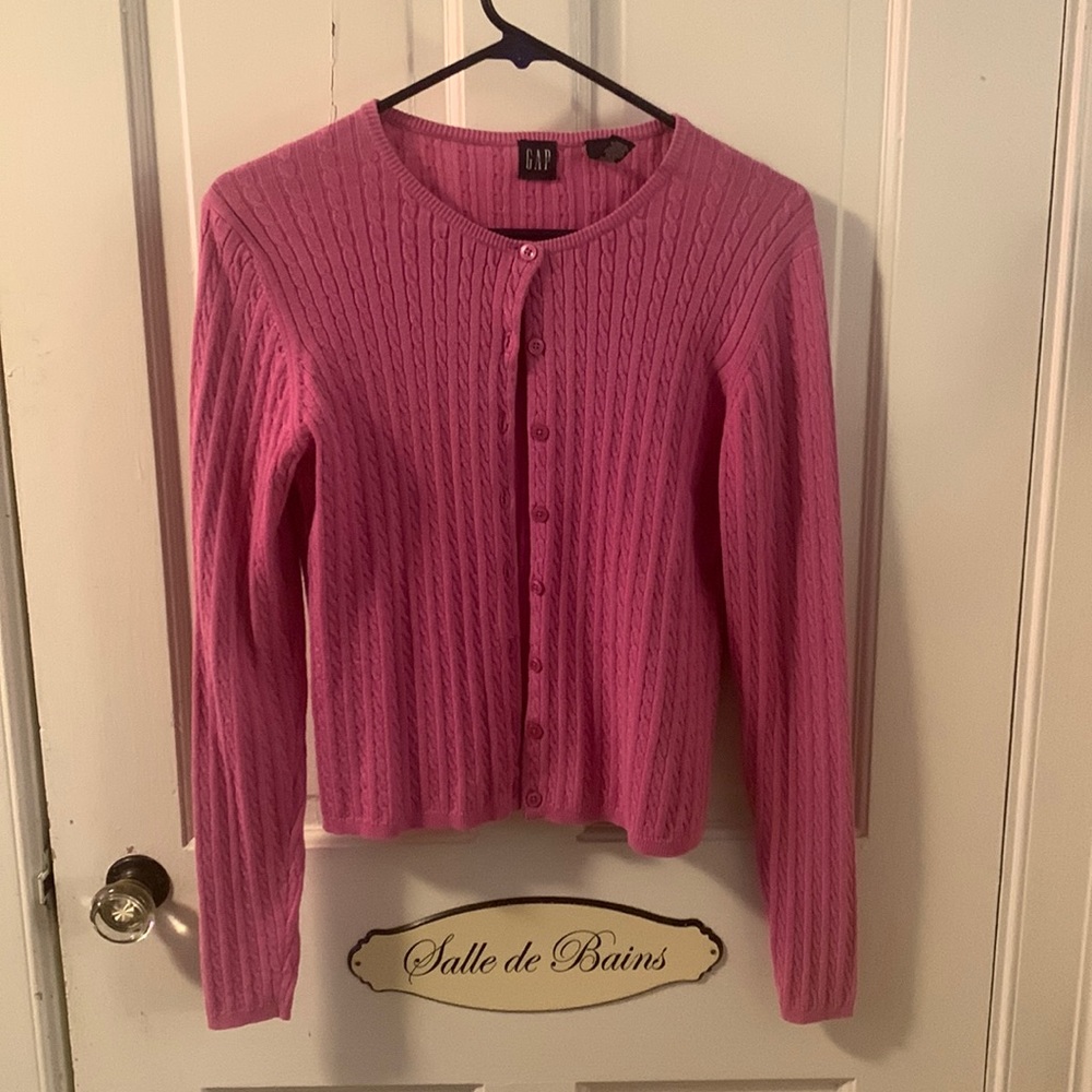 GAP girls raspberry pink cable cotton cardigan